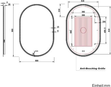 Дзеркало для ванної кімнати SONNI з підсвічуванням 80x60 см, 3 кольори світла, проти запотівання, LED, сенсорна кнопка, годинник, температура, 3-кратне збільшення