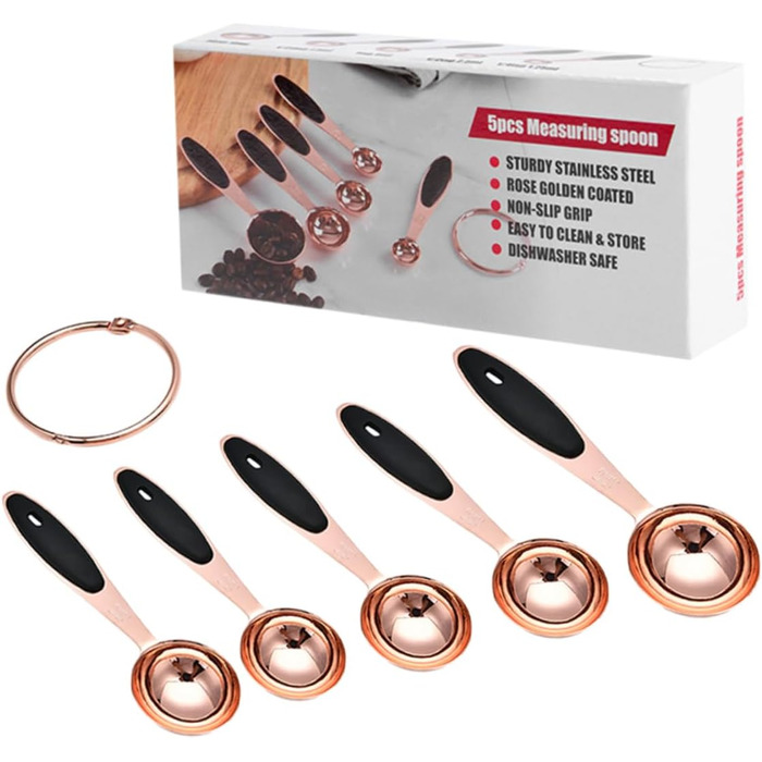 2-piece measuring spoons in rose gold measuring cup, kitchen baking utensils, stainless steel, stainless steel spoons, cocktail spoons, baking molds, stainless steel kitchen accessories, rose gold, stainless steel.