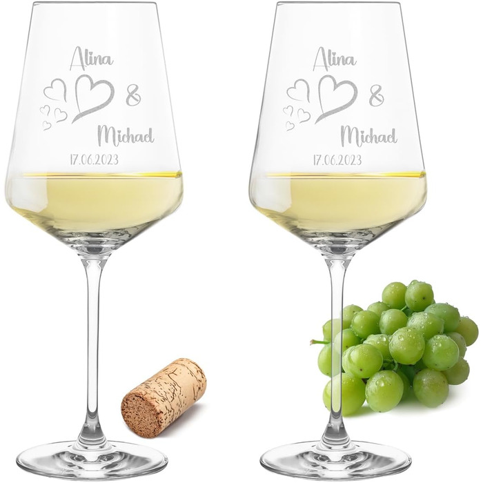 Leonardo Wine Glasses Set of 2 with Wooden Box and Engraving for Him & Her. Only Love Matters. Personalized with Name & Date. Heart-Shaped Glass Leonardo Puccini 560ml