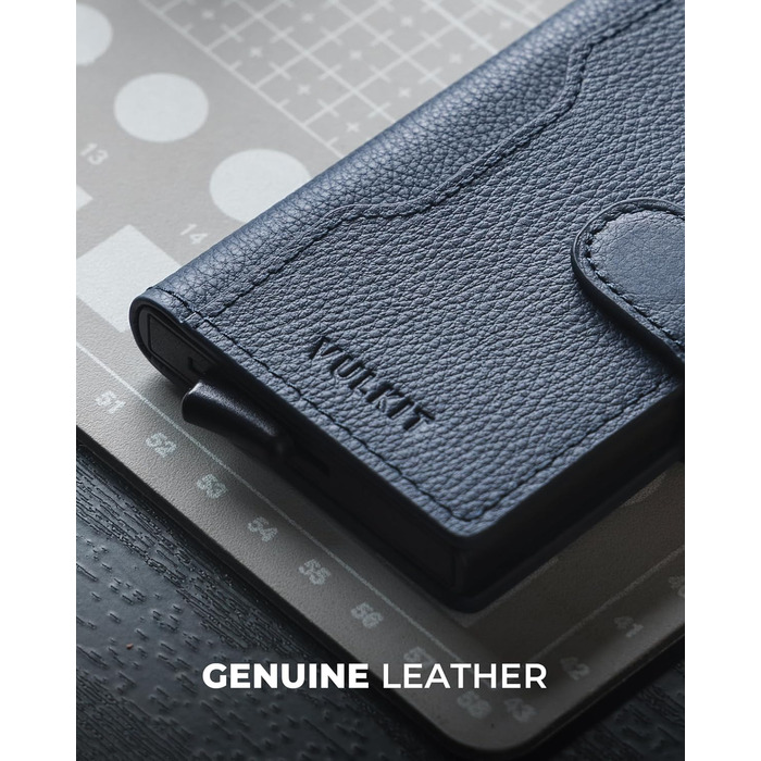 Чоловіче картхолдер VULKIT з RFID блокуванням, з металу, на 3 картки та віконцем для посвідчення, компактний гаманець, шкіряний, з магнітною застібкою, бордовий (справжня шкіра Litchi Navy)