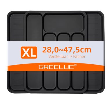 Органайзер для столових приборів в шухляду (28-47.5 см, XXL, чорний) - Розсувний лоток для ложок, виделок, ножів