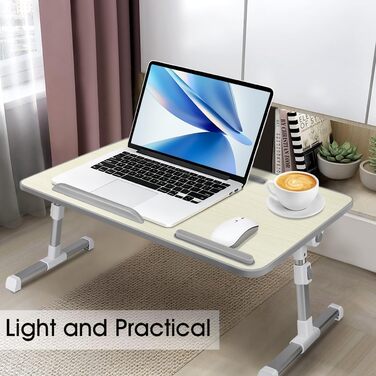Стіл для ноутбука в ліжко, регульований, з ящиком, 60 x 34 см, бежевий