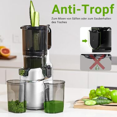 AMZCHEF Automatic All-in-One Juicer, 135MM Opening and 1.8L Juicer for Vegetables and Fruit, 250W Juicer Slow Juicer Test Winner with Triple Filter - Silver