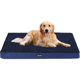 HMTOPE Orthopedic Dog Bed, 10cm Thick Dog Cushion for Medium to Large Dogs, Removable and Washable Dog Mat, Non-Slip Bottom, Waterproof Inner Lining, 112 cm, (L 112 x W 72 x H 10 cm, Navy Blue)