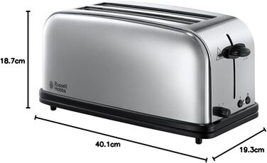 Тостер Russell Hobbs Victory на 4 тости, нержавіюча сталь, широкі відсіки, підставка для булочок, 6 режимів підсмажування, розморожування та підігрів, модель 23520-56