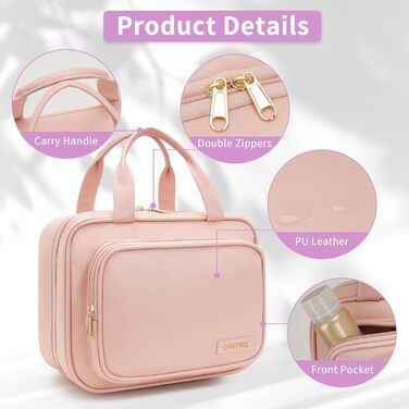 Жіноча/Чоловіча Туалетна Сумка для Подорожей з Металевим Гачком, PU-Шкіра, Велика Ємність, з Прозорим Вікном, Бежева