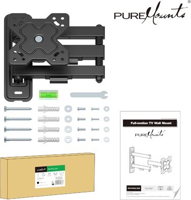 Кріплення для телевізора PureMounts - настінний кронштейн з регулюванням, чорний, VESA 200x200, для телевізорів та моніторів 13-32 дюймів, до 30 кг
