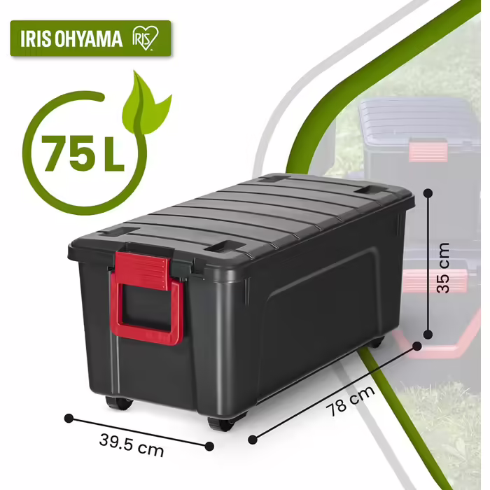 Iris Ohyama Large Plastic Storage Box, 60L Garage Storage Box, Set of 3, SIA-60, Black, Stackable, Clasp Fasteners, B59 x D39.5 x H35.5 cm (75L x1)