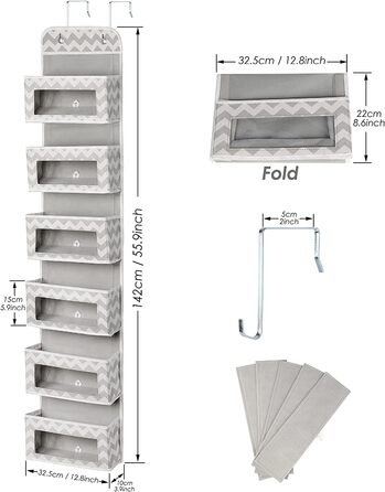 Органайзер для підвішування з 5 прозорими кишенями, 2 гачками, для шафи, ванної, дитячої кімнати, вітальні, спальні (Zickzack)