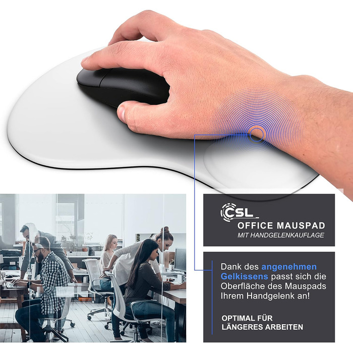 Кисетковий Mousepad CSL з гелевою підкладкою для зап'ястя - чорний/білий, ергономічний, водонепроникний, для геймінгу