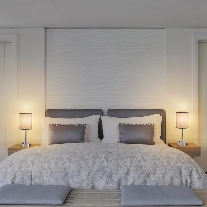 LED-лампа на тумбочку з торшером, сенсорне керування, USB-порт A+C, тканинний абажур, металева основа, для спальні, офісу, вітальні, з лампочкою (сіра)