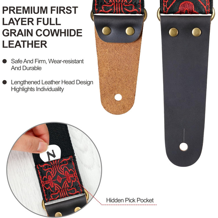 Накладки на гітару Nefelibata: бавовняні ремені з шкіряними кінцями, для бас-гітари, електро- та акустичної гітари, 1 кнопка, 2 замки, 4 прикраси