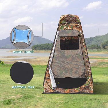 Brian & Dany Pop Up Camping Shower Tent - Portable Changing Tent with Rain Protection & Windows - Outdoor Privacy Shelter, UPF 50+ Waterproof, 120x120x190cm Camo Green