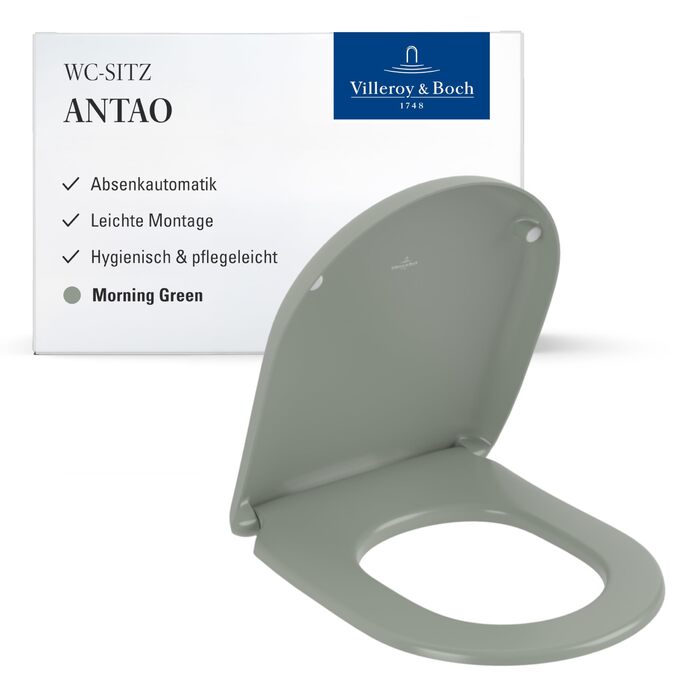 Сідушка для унітаза Villeroy & Boch O.novo D-подібна з мікроліфтом (SoftClose), Duroplast, матова, колір Morning Green