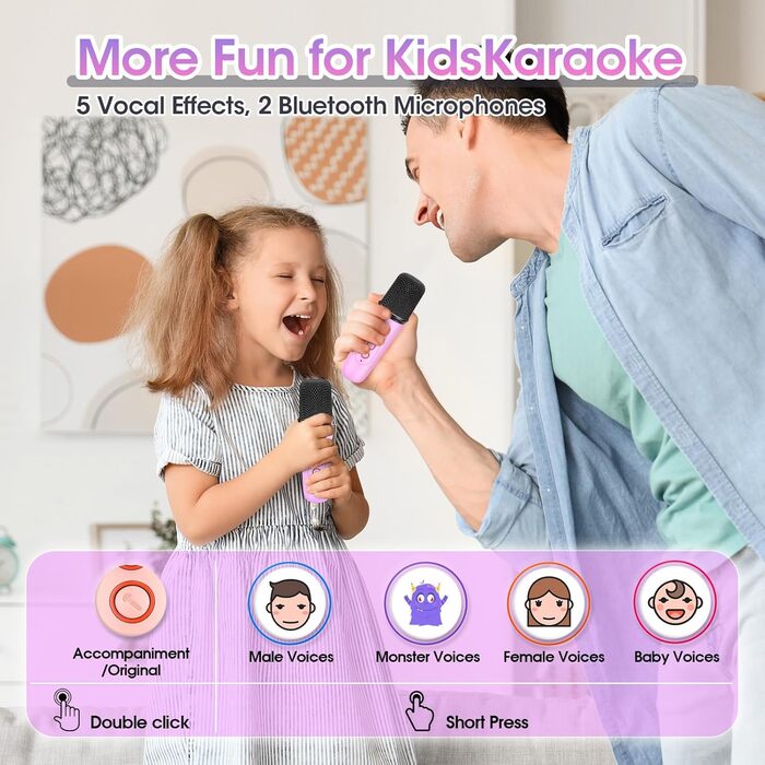 Караоке машина для дітей з 2 мікрофонами, фіолетова. Подарунок для дівчинки 3-12 років. Караоке мікрофон, іграшка для дітей