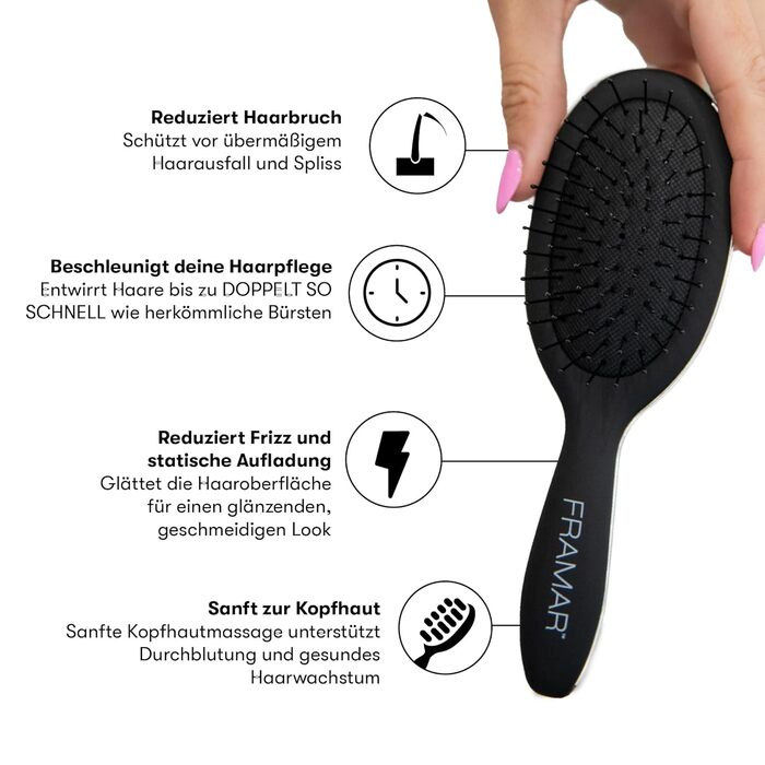 FRAMAR Міні гребінець для волосся - компактний, для подорожей, розплутування, для всіх типів волосся, чорний матовий