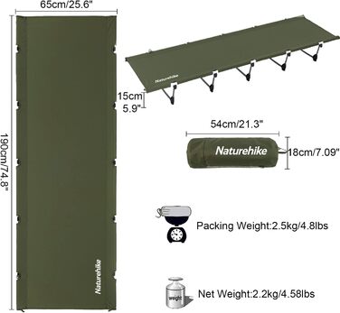 Кемпінгове ліжко Naturehike Ultraleichtes: легке, складне ліжко для дорослих, 150 кг, для кемпінгу, туризму та подорожей