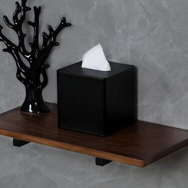 Стильна коробка для серветок квадратна, PU-шкіра, чорна. Організатор для ванної, спальні, кухні, офісу