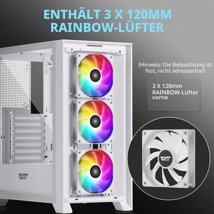 Ігровий корпус darkFlash DRX70 ATX Mid-Tower, 3 RGB-вентилятори 120мм, загартоване скло, сітчаста передня панель, USB 3.0, Білий