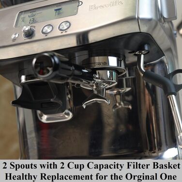 54mm Dual Outlet Portafilter for Sage/Breville Barista BES 870/878/880 Filter Basket with ABS Wood and Stainless Steel Portafilter Filter Holder Black