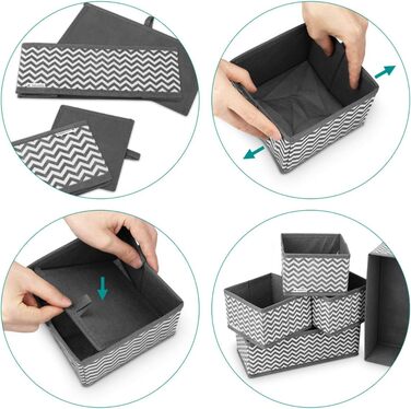 Navaris Storage Boxes Organizer Organization System Fabric Boxes - 12 Pieces in Various Sizes - for Wardrobe and Drawers - Foldable (Gray - White)