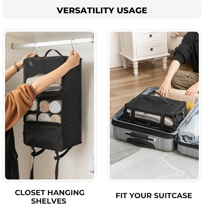 Настінна полиця-органайзер з тканини GRANNY SAYS з 3 відділеннями, для подорожей, чорна (середній)