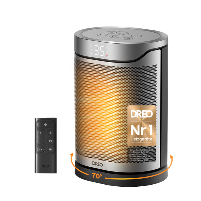 Електричний керамічний обігрівач DREO 318, 1500 Вт з термостатом, захистом від перегріву та нахилу, таймером та дитячим замком, срібний колір