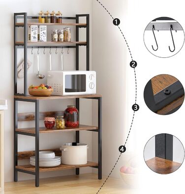Стелаж для кухні SogesHome 5-ярусний, з гачками, 80x40 см, вінтаж