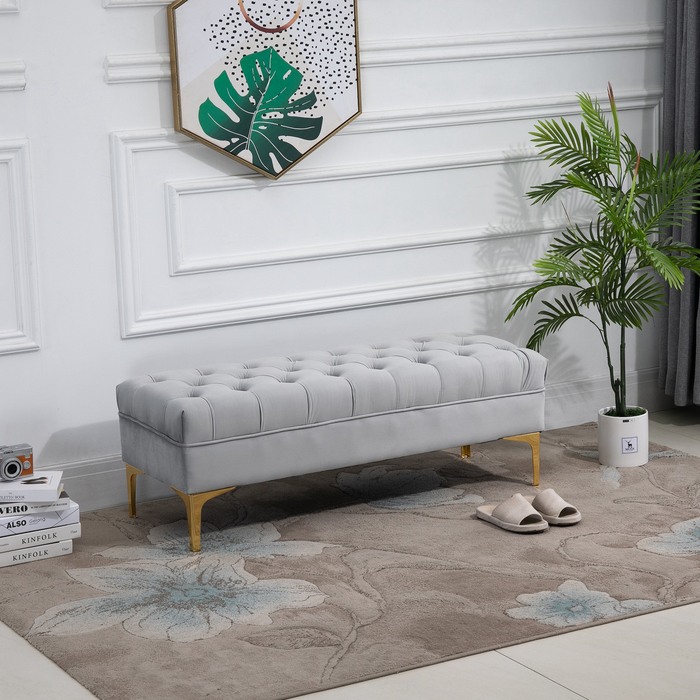 HOMCOM Bench Bed Bench Shoe Bench with Raised Legs in Light Grey 118x45x42cm for Bedroom and Hallway