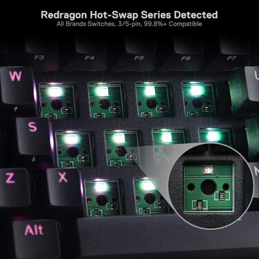 Redragon K530 Pro Draconic: Механічна ігрова клавіатура 60% з RGB-підсвічуванням, Tactile Brown Switch, Hot-Swap, для Windows/Mac/Android