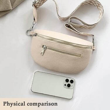 Жіноча сумка через плече з відділенням для дрібних грошей, шкіряна бананка, середнього розміру, з широким регульованим ремінцем. Ідеальна для фестивалів, подорожей та повсякденного використання. Білий колір.