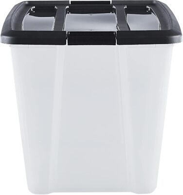 Iris Ohyama Storage Boxes with Lids, 60L, Set of 4, Black, Secure Closure, Stackable, Handles, for Bedroom, Closet, Office, Organization, BPA-Free Plastic, Storage Boxes, NTB-60