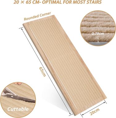 Набори сходинкових килимків MBIGM 15 шт. Самоклеючі килимки на сходи для безпеки дітей, літніх людей та домашніх тварин, (Верблюжий, 20 см X 65 см)