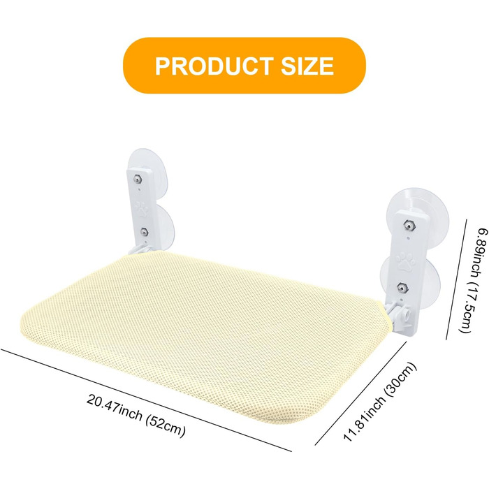 Крісло-гойдалка для котів на вікно, розкладне, з 4 присосками, міцним каркасом, дихаючим мережем (Бежевий, 45 x 30 см)