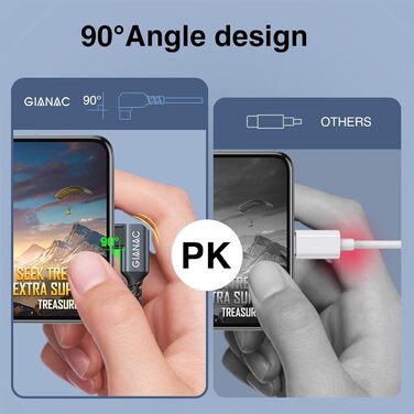 Кабель USB-C на USB-C 3м, 100W, 90° з E-Mark для Macbook, iPad, Samsung, Huawei