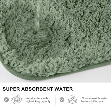 Килимок для ванної кімнати 50x80 см, антиковзаючий, м'який, швидковисихаючий, з високим ворсом, з мікрофібри, для ванни, душу та ванної кімнати (зелений) 80 x 50 см (прямокутний), зелений