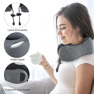 Подушка для шиї у вигляді білки Memory Foam для подорожей (темно-сірий)