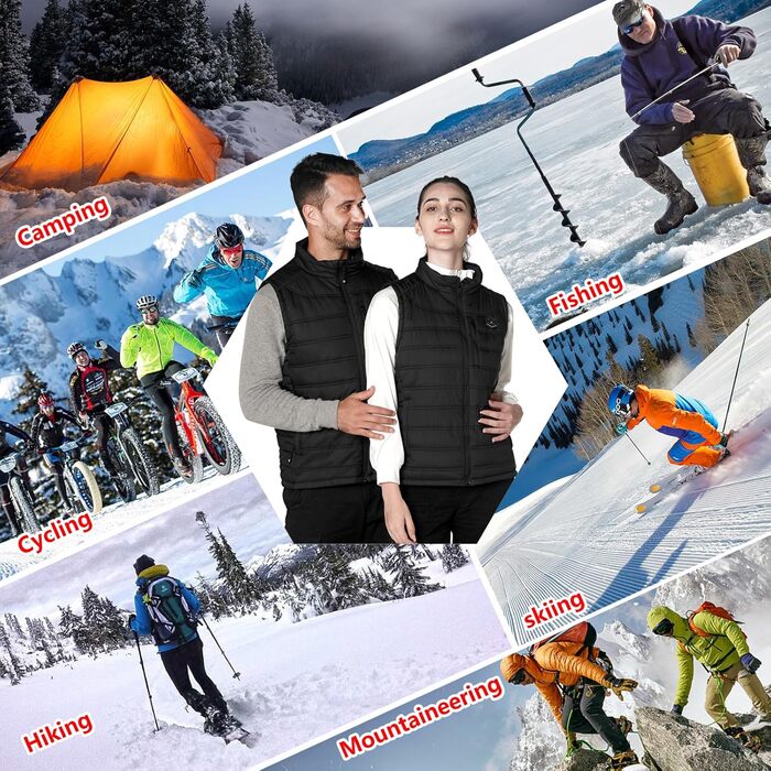 Обігріваючий жилет для чоловіків з акумулятором 10000mAh, USB, 3 режими температури, 4 зони обігріву, XL, чорний