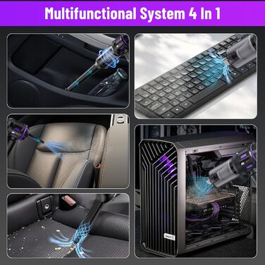 Акумуляторний портативний пилосос 18000 Па для авто та дому, USB-C, 6000mAh, чорно-фіолетовий