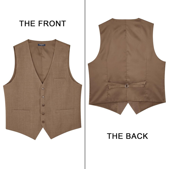 HISDERN Жилет чоловічий в клітинку, класичний, бавовна, для весілля, в стилі 'Hahnentritt', під костюм (S, Коричневий / Хакі)