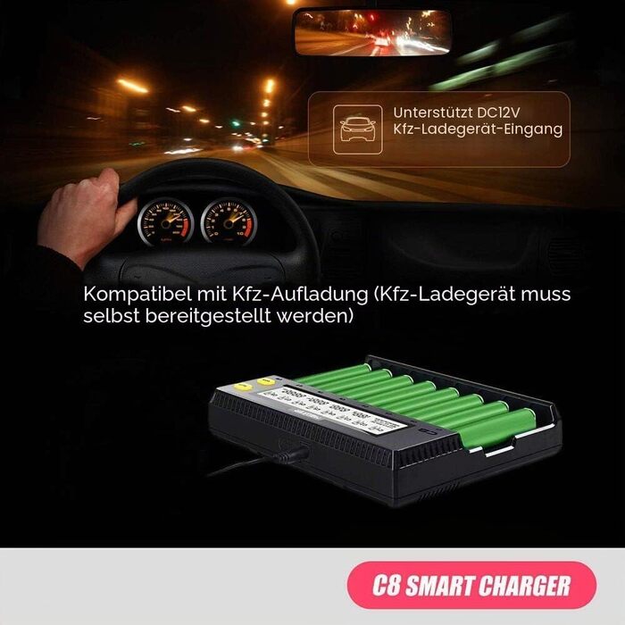 Зарядний пристрій MiBOXER для акумуляторів 18650 8-Bay з LCD дисплеєм, швидка зарядка Li-Ion, LiFePO4, Ni-MH/Ni-Cd (AA, AAA, C, 21700, 26650)