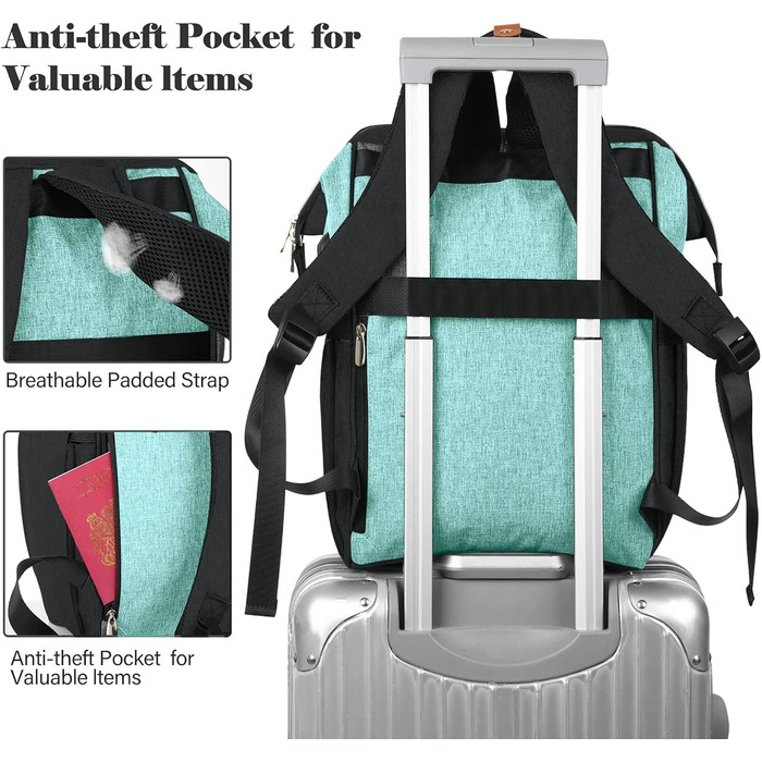 Жіночий рюкзак для ноутбука 15.6 дюймів, шкільний/робочий рюкзак з USB-портом, для подорожей, кемпінгу, навчання, зелений