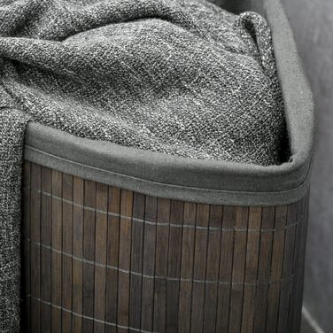 HOMCOM Rectangular Bamboo Laundry Basket 55L with Lid and Removable Bag 38 x 38 x 57 cm Grey | Aosom