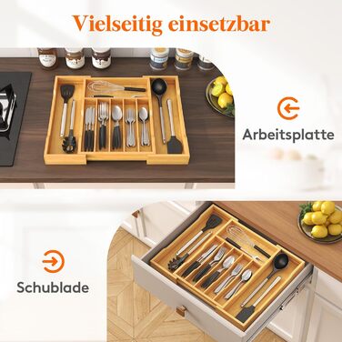 Органайзер для столових приборів Lifewit для шухляд 43 см, дерев'яний, розширюваний (31-53 см), бежевий