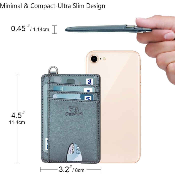 FurArt: Елегантне картхолдер з RFID-захистом для чоловіків та жінок, чорний (S, перламутрово-сірий)