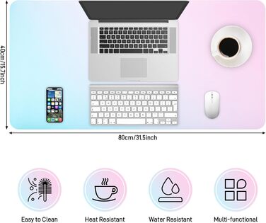 Підкладка для столу зі шкіри, протиковзна, розмір 80x40 см, килимок для миші, для офісу та дому (рожева/блакитна)