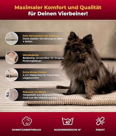 Килимок для собак HS-Hundebett® з флісової тканини, XS (45x65 см) – двосторонній, миючий – м'який, затишний – бежевий, Made in Germany 3977