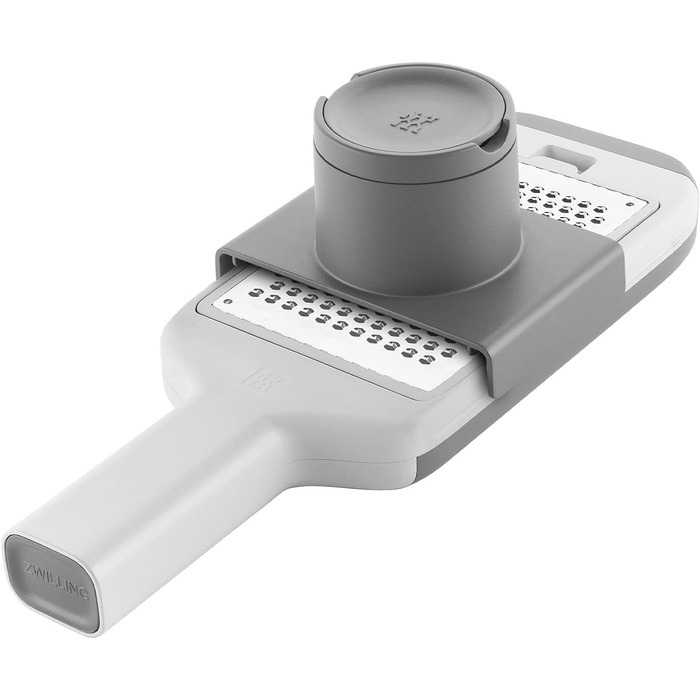 Терка кухонна ZWILLING Z-Cut, багатофункціональна, нержавіюча сталь, 4 змінні насадки, двостороннє натирання, з лотком, сіра