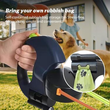 Висувна поводок для собак, 3 метри з LED-підсвіткою, подвійний поводок для 2 собак, обертання на 360°, без перекручування, з пакетами для вигулу, для собак до 50 кг, для тренувань та прогулянок (Чорний)