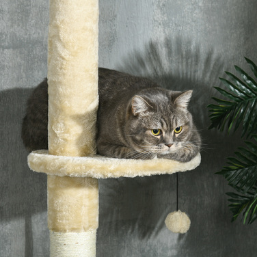 PawHut Драпак для котів з сизалю 225-255см для котів вагою до 5 кг з анти-перекидною конструкцією, місцем для відпочинку, будиночком, гамаком та пандусом, бежевий